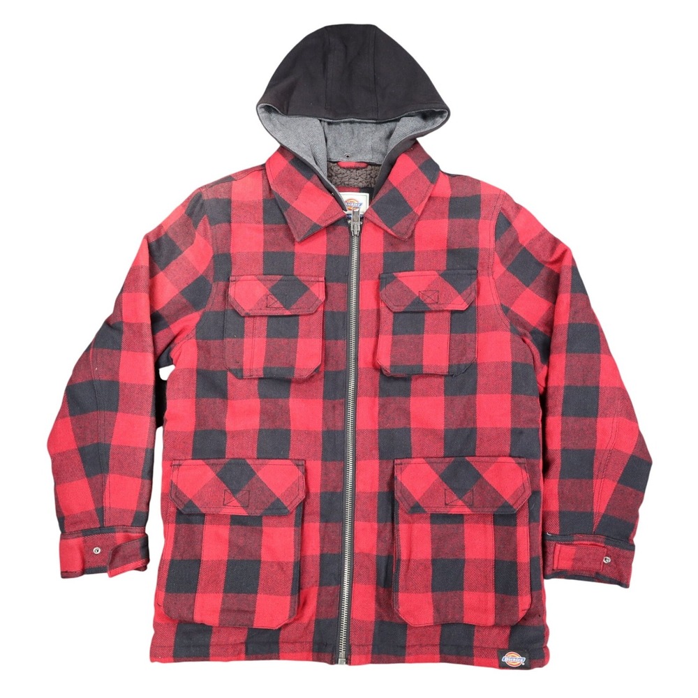 Dickies Rancher Jacket Mens Medium Red Black Buffalo Plaid Detachable Hood NWT